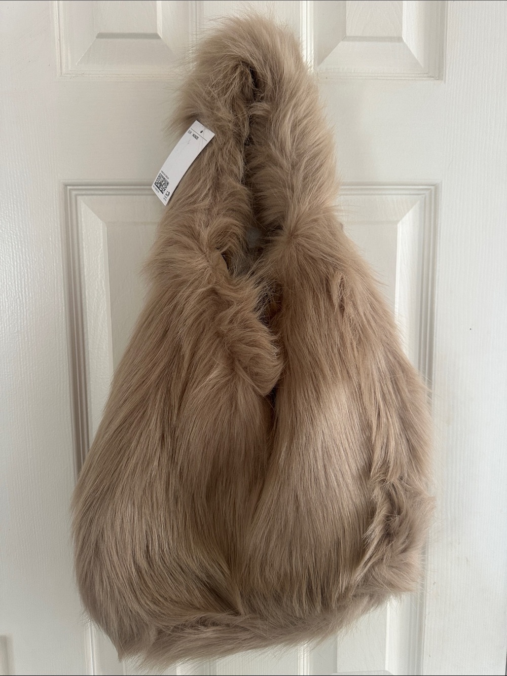 H&M Faux Fur Hobo Bag in Taupe